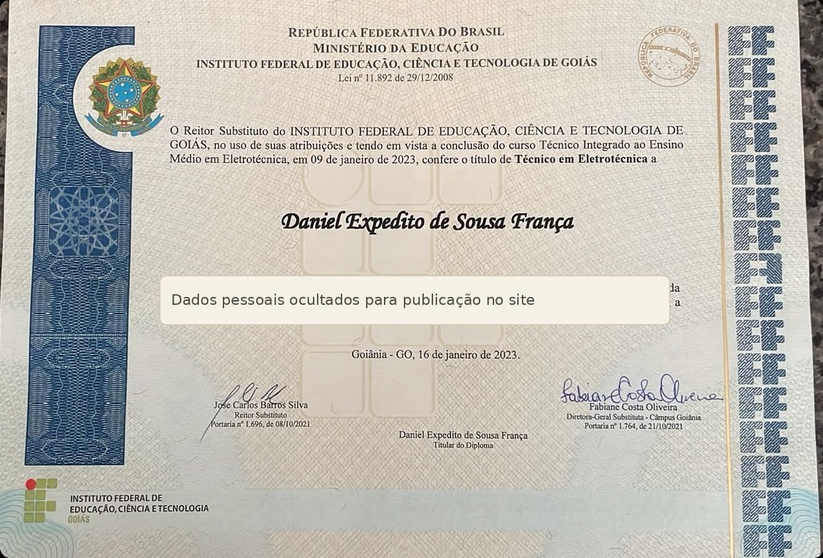 Certificado técnico em eletrotécnica pelo IFG